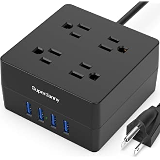 Power Strip USB Surge Protector - SUPERDANNY Mountable Charging Station with 4 Widely Spaced AC Outlets & 4 Smart USB…